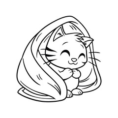 A tiny kitten curls up in a soft blanket its22.eps