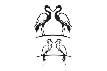 Two pairs of elegant cranes in artistic line drawing style