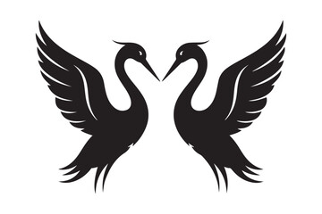 Obraz premium Two elegant black swans forming a heart shape