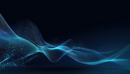 Abstract blue glowing wave lines against a dark background
