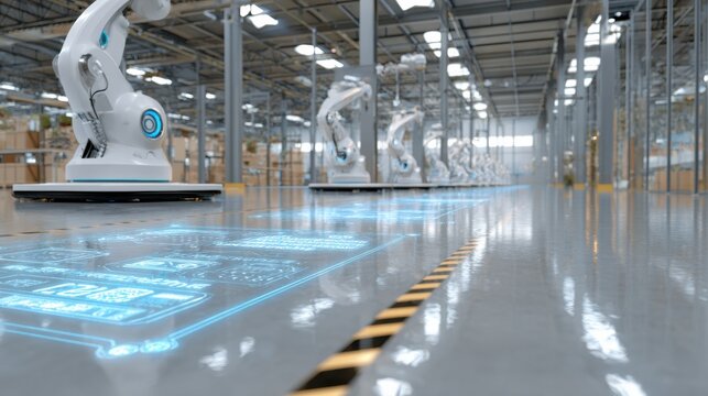 Advanced Robotic Automation Systems Operating in a Modern Warehouse Environment During Daylight Hours