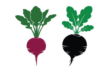 Two stylized beetroots one purple and one black silhouette