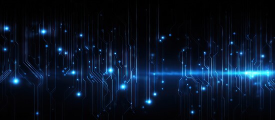 Abstract blue glowing circuit board lines on a dark background.