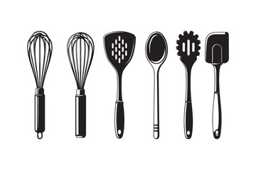 Collection of kitchen utensils in a row