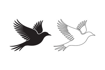 Obraz premium Silhouette and outline of a bird in flight