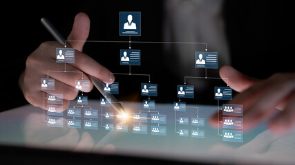 Corporate org chart and team structure show hierarchy, team, and structure for clear organization,...