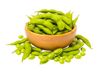 Bowl of fresh edamame isolated on transparent background, healthy and delicious