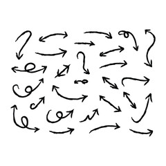 Hand drawn brush arrow doodle set with swirly and curved designs
