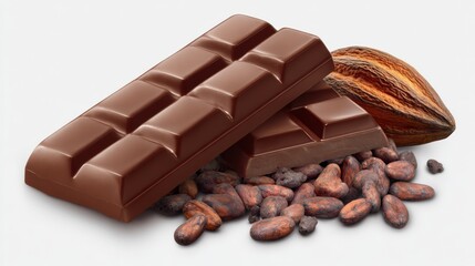 Chocolate Bar With Cocoa Pods and Beans in Close-Up View Showcasing Its Rich Texture and Natural Ingredients