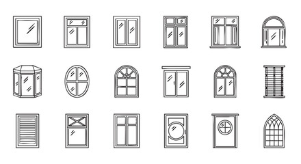 Variety of window styles hand drawn line art collection isolated