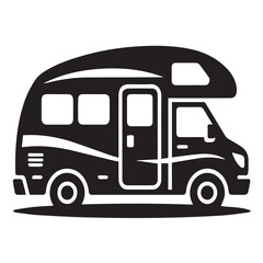 Fototapeta premium Black and white illustration of a recreational vehicle isolated on white background