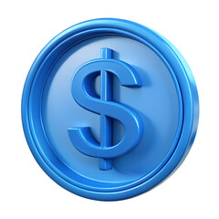 Obraz premium Shiny blue coin with a raised dollar sign symbol in the center isolated on transparent background