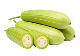 Pile of fresh angled gourds isolated on transparent background, ready to cook