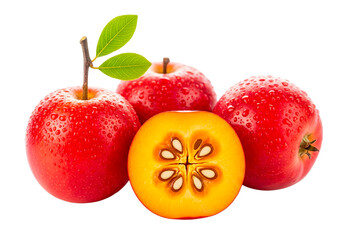 Fresh red apples with a cut yellow apple isolated on transparent background