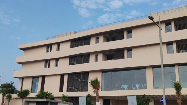 Residential Cream Color 04 Story building modern design Exterior View with Balcony black glass windows.
Aluminum Baffle Shape Cladding Balcony Facade Architecture Panel Decoration Horizontal Tower.