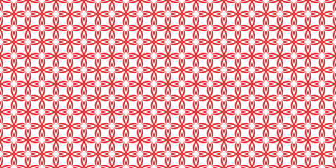 Red Geometric Floral Seamless Pattern. Vector Repeating Background.