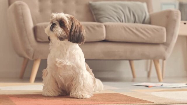 Cute Shih Tzu Dog Running Toward Camera Indoors