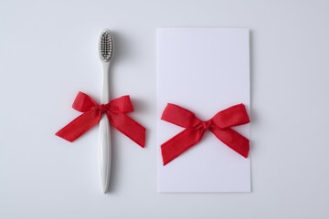 Gift Wrapped Toothbrush with Red Ribbon and Blank Card for Personal Care