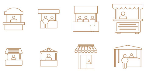 exhibition stand booth icon vector outline set