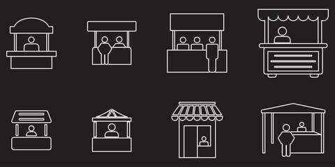 exhibition stand booth icon vector outline set
