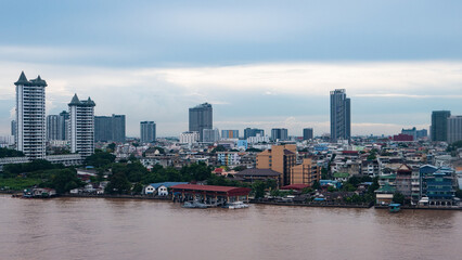 Fototapeta premium bangkok city concrete grey megapolis busy roads cars buildings 