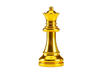 A golden queen chess piece isolated on transparent background, a symbol of strategy