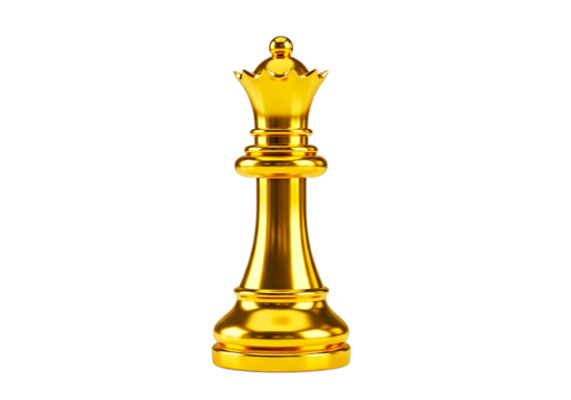 A golden queen chess piece isolated on transparent background, a symbol of strategy - Powered by Adobe