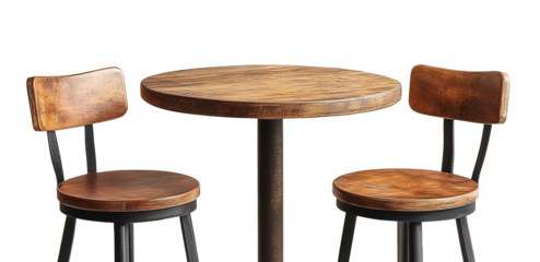  bar table and two industrial-style chairs, isolated on a transparent background
