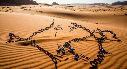 Exploding Chains of Liberation - A Symbol of Freedom on Rippled Golden Sand Dunes.