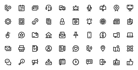 Contact Us icon set. Minimal vector line icons pack.Includes symbols for phone email, chat, map, smartphne, user, support, feedbac and more. Editable stroke