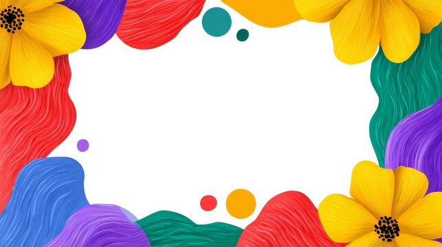 Colorful flowery border with a white background. The colors are bright and vibrant, creating a cheerful and lively atmosphere. The image is likely meant to evoke feelings of happiness and positivity