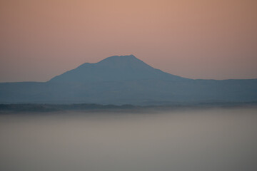 Kushiro Marsh and Mount Oakan shrouded in thick morning mist