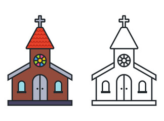 Christian church icon with a cross. Flat illustration.