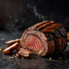 Perfectly smoked beef brisket with tender juicy slices