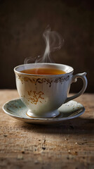 tea in a delicate porcelain teacup with steam rising