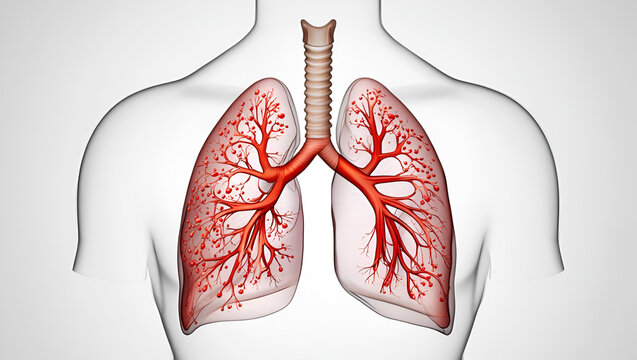 Human respiratory system anatomy detailed red bronchi lungs