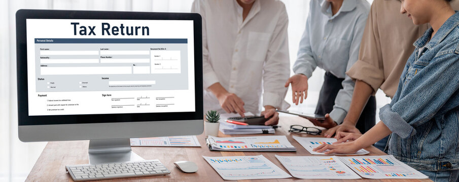 Online tax return form for submitting individual income tax return form brisk on the internet website. Government web for tax payment and return. Taxation technology concept.