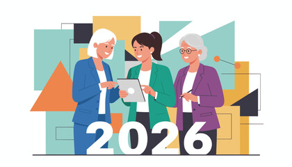 Multigenerational business team collaborating digitally planning for the financial year 2026