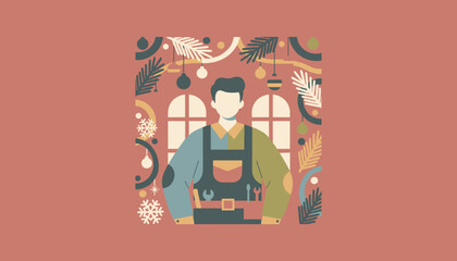 Handyman portrait in festive winter setting Professional home services and repair during holidays