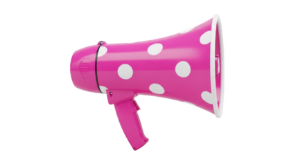PNG Pink and white polka dot megaphone isolated on transparent background, cute girly clipart element