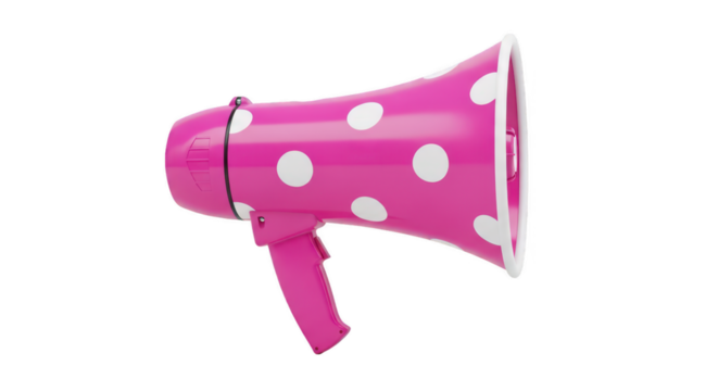 PNG Pink and white polka dot megaphone isolated on transparent background, cute girly clipart element