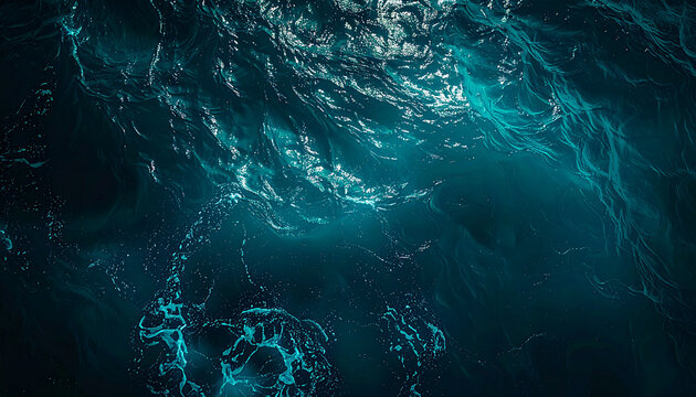 Top view of dark teal blue-green water, small gentle waves and ripples, water texture