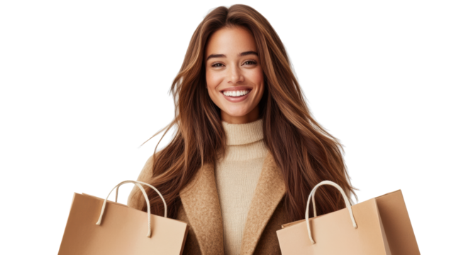 Woman with Shopping Bags on Transparent Background