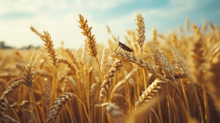 Fototapeta premium Golden wheat field with insect