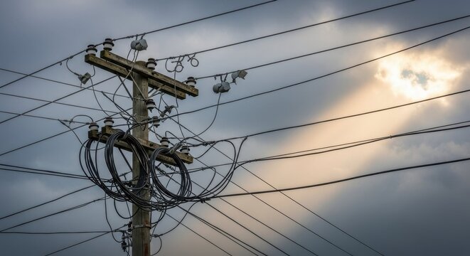 Overhead power lines with a clear sky provide essential services. Overhead power lines transmit electricity across distances, ensuring reliable energy for homes and businesses.