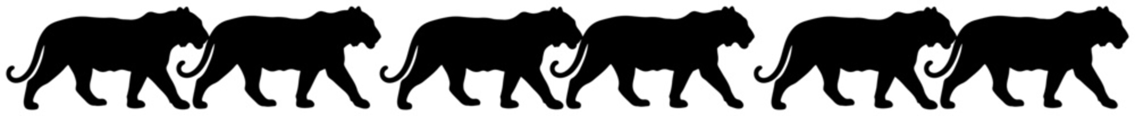 Walking Tiger Silhouette Seamless Border Pattern. Vector Illustration of a Big Cat Row.