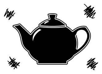 Teapot Silhouette with Scribble Accents Minimal Hand Drawn Kitchenware Vector Illustration