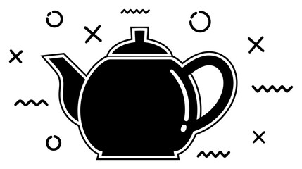 Teapot Icon with Geometric Doodle Elements Modern Minimal Line Vector Illustration