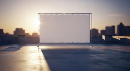 Blank Billboard on Rooftop at Sunset for City Advertisements, Urban Marketing Campaigns, Outdoor Advertising Solutions, Corporate Branding, and Presentation Mockups