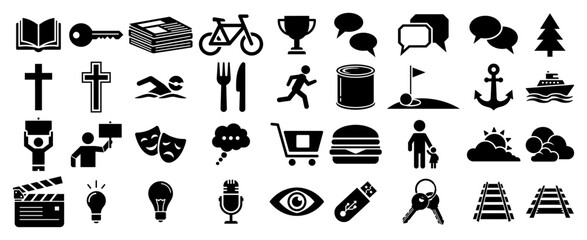 Obraz premium Universal Solid Glyph Icon Set Big Collection of Miscellaneous Vector Symbols for Web and App Design